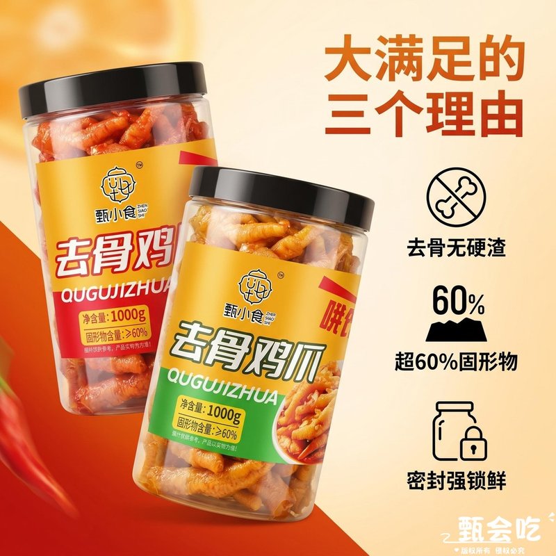 【甄小食】爆款无骨鸡爪去骨凤爪柠檬蒜香酸辣口味开袋即食休闲零