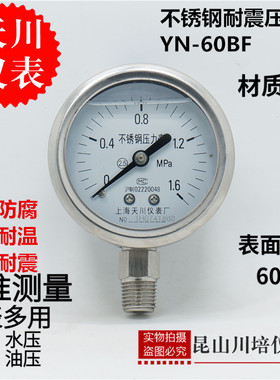 上海天川YN-60BF全不锈钢耐震压力表0-2.5,4,6,10,16,25,40,60MPA