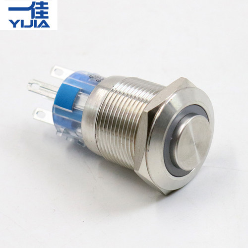 一佳带灯按钮开关自锁GQ19H-11E Z高位圆形不锈钢19mm金属24v220v