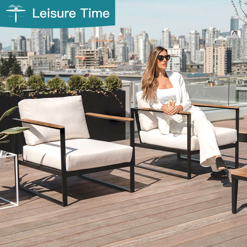 铝合金户外柚木庭院别墅休闲家具室外露台阳台防水防晒沙发组合