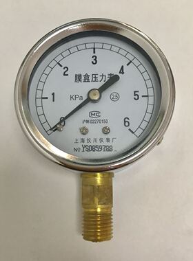 上海仪川仪表厂 膜盒压力表 直径60mm 压力6kpa YE-60 0-6kpa