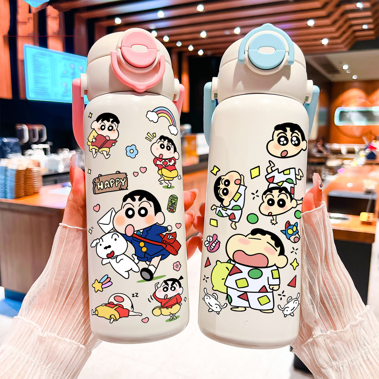 卡通睡衣蜡笔小新儿童便携保温杯2026新款不锈钢男生女生吸管杯子