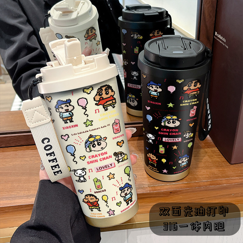 像素蜡笔小新食品级316不锈钢保温杯女生高颜值2025新款可爱水杯