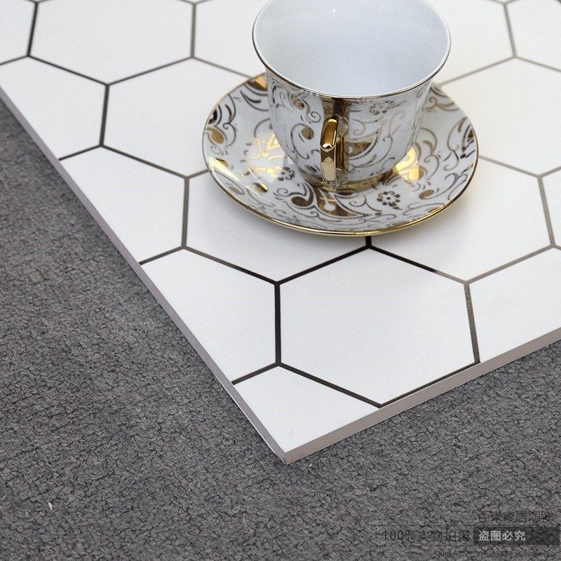 白色六边形蜂窝瓷砖厨房几何形卫生间阳台墙砖黑色哑光墙面砖