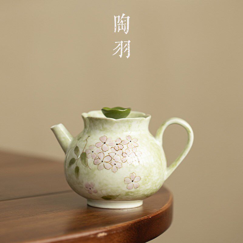 手绘绣球花开茶壶陶瓷家用泡茶壶过滤壶功夫茶具中式泡茶器