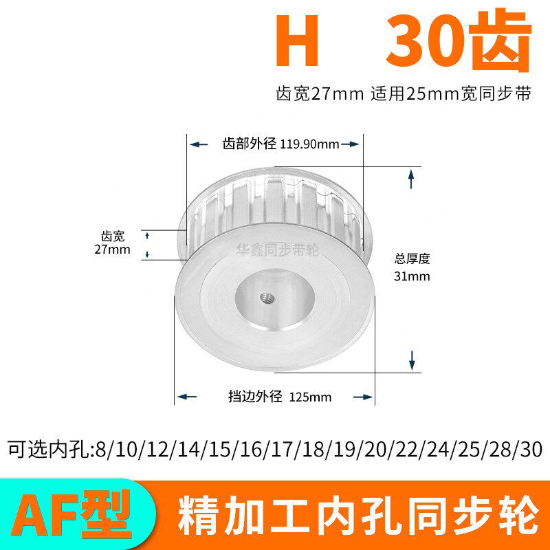 同步轮H30齿带宽25内孔1415/18/19/20/22/24同步带轮Y齿轮套装定