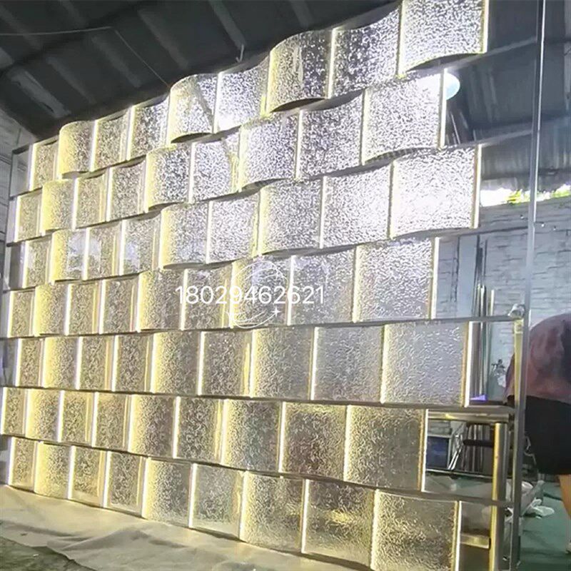 不锈钢艺术热熔玻璃屏风弧形亚克力D水波纹背景墙酒店别墅装饰隔