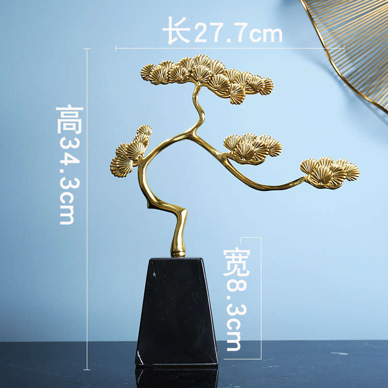 开业中式家居客厅铜制乔迁装饰礼品新酒柜玄关新房商务迎客松摆件