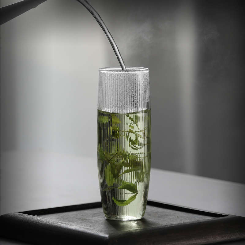轻薄绿茶玻璃杯细长款水杯单层设计感小众泡茶杯日式轻巧精致家用