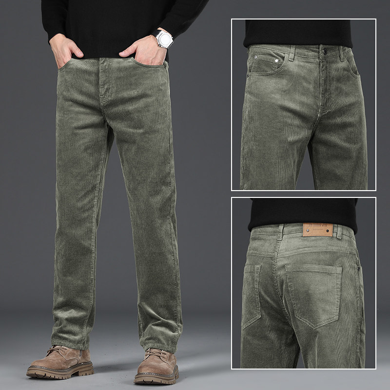 意大利专柜同款灯芯绒休闲裤男直筒2025秋冬款条绒中年长裤子冬季