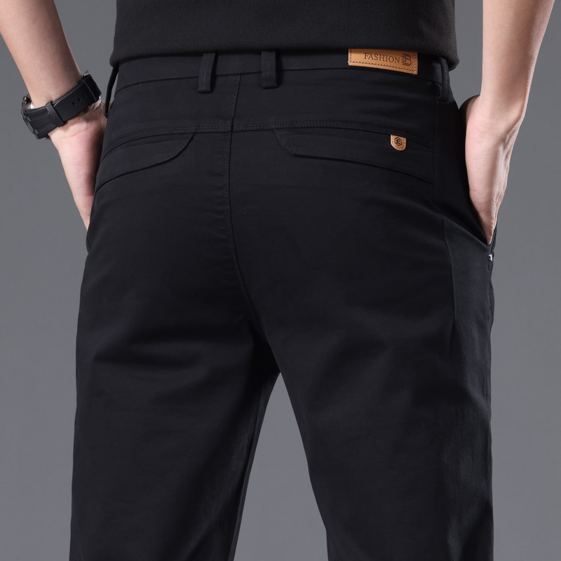 意大利高端纯棉休闲裤男款2025秋冬新款纯色商务修身直筒免烫西裤