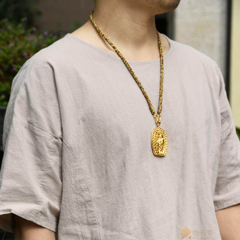 男士粗款吊坠挂绳五彩绳项链绳手工编织天珠挂脖绳子金色银色W扣