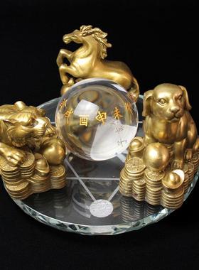 新品三合水晶球摆件虎马狗兔猪羊牛蛇鸡家居饰品