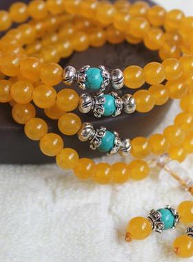 天然黄玉髓108粒手链多圈108颗黄玉手链天然黄玉髓手串