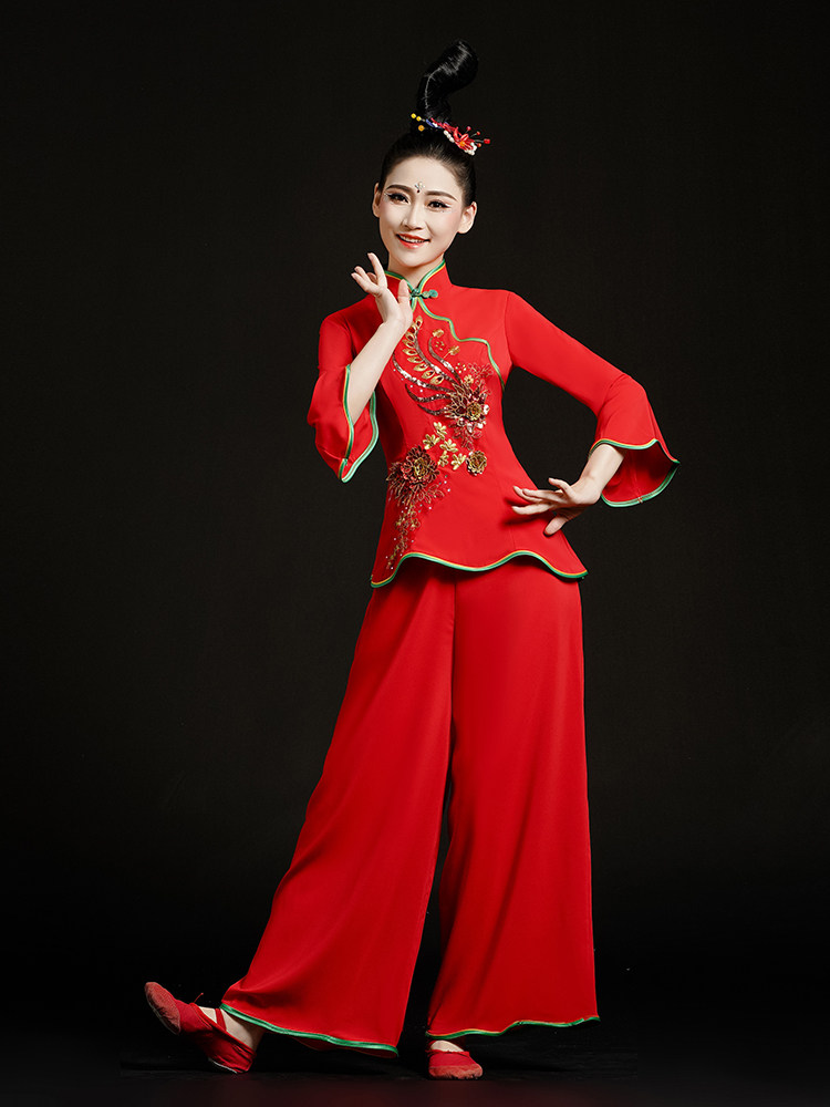 秧歌服女2025新款套装胶州红色中国风打鼓演出服女秧歌舞演出服装