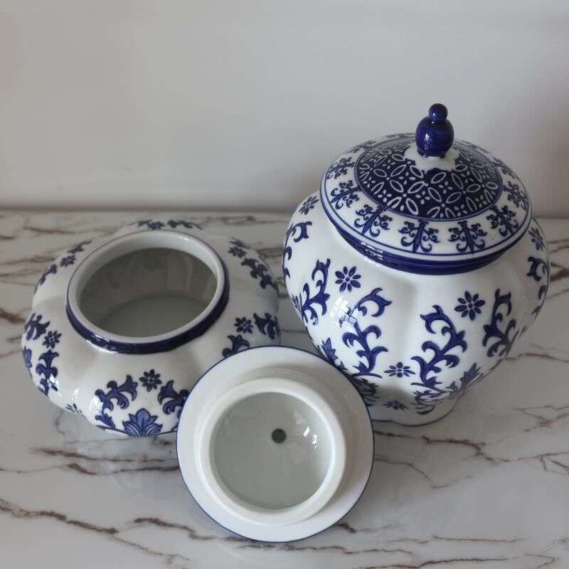 青花瓷茶叶罐大i口径密封罐中式工艺品摆饰玄关客厅博古架装饰储