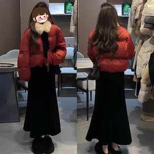 黑色韩系鱼尾半身裙女秋冬高腰修身 a字包臀裙垂坠感休闲百搭长裙