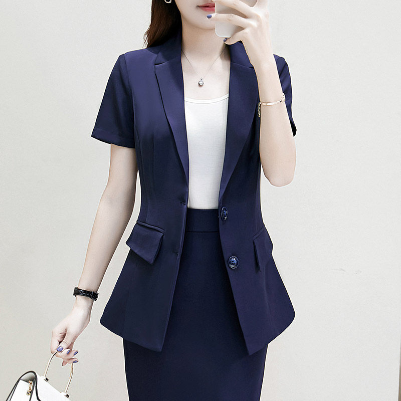 200斤大码夏装西服外套女短袖薄款加肥加大胖mm显瘦职业西装套装