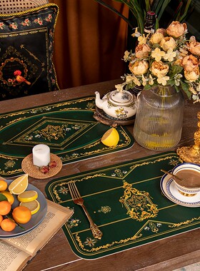 墨绿色奢华西餐垫家用免洗皮革z餐垫桌面防烫隔热垫子防水茶几垫