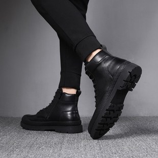 冬季马丁靴男靴子加绒中帮皮靴高帮男鞋2021新款工装皮鞋雪地短靴