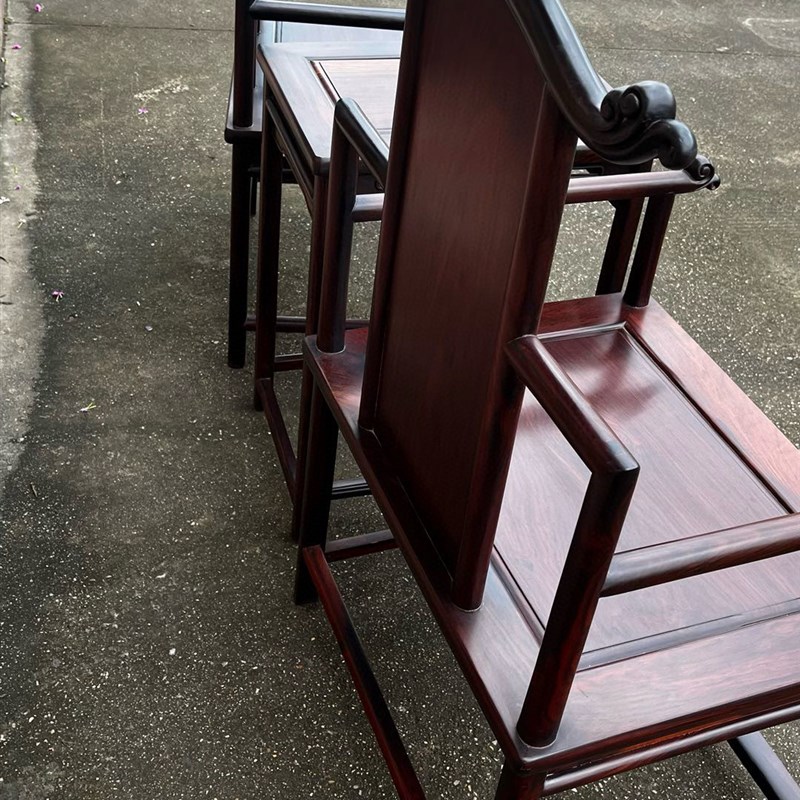 老挝大红酸枝太师椅三件套老红木老酸枝太师椅靠背椅交趾黄檀椅