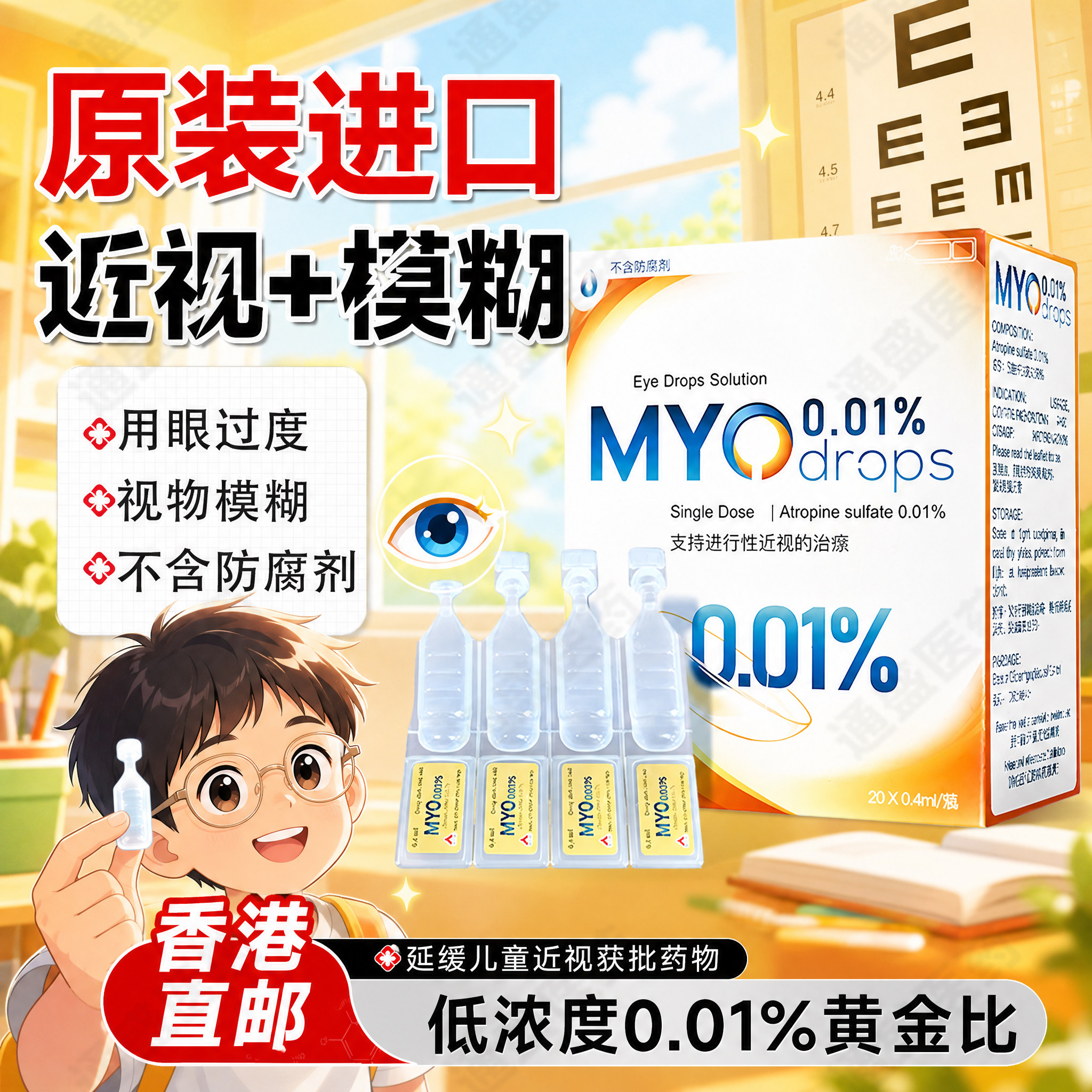 硫酸阿托榀正品0.01%低浓度滴眼药液预防近视加深儿童眼药水专用