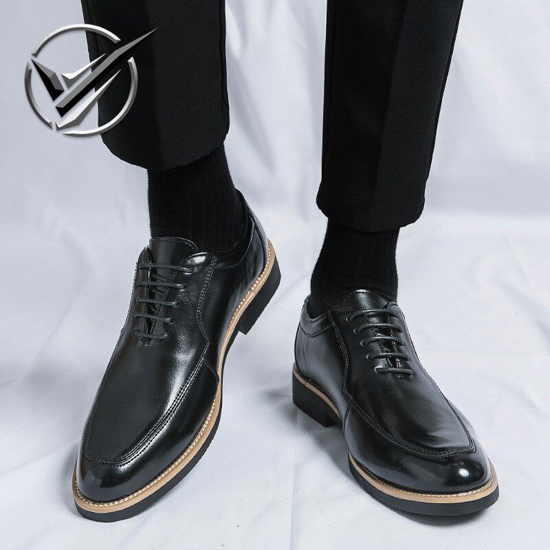 皮鞋男士夏季薄款商务r正装休闲英伦潮流内增高尖头新郎结婚鞋男