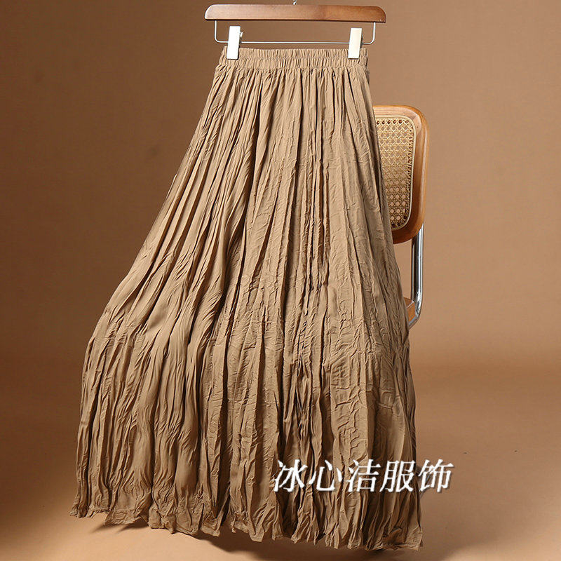 垂感褶皱大摆半身裙女春秋2025新款高腰裙子百褶裙长裙半裙夏季
