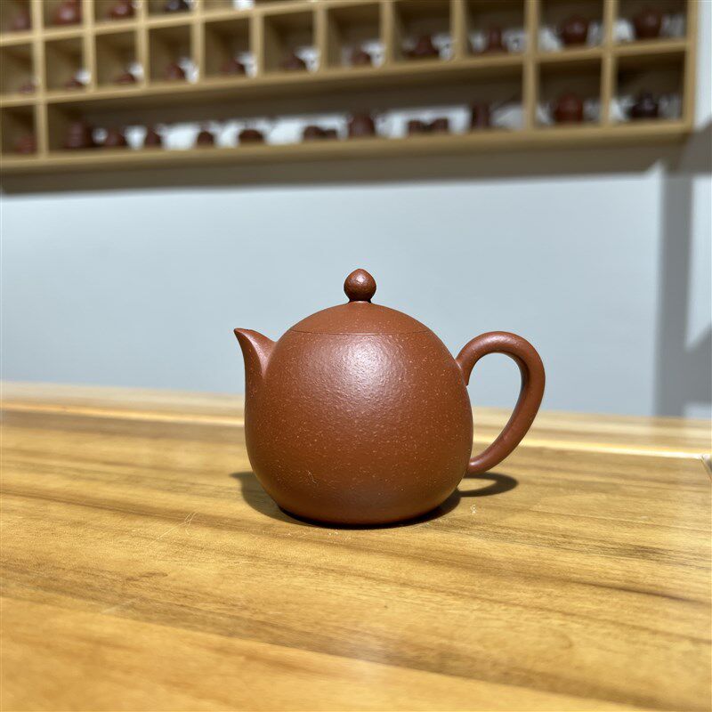 潮州小品朱泥手拉壶m侯东杰鱼籽朱泥凤鸣壶100c紫砂壶冲罐茶壶茶
