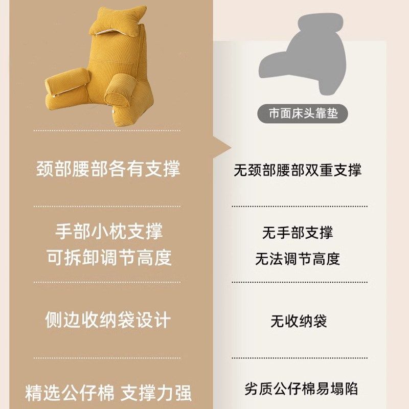 加厚护腰床头靠垫加高靠s枕带扶手头枕可调节四季款沙发靠背枕