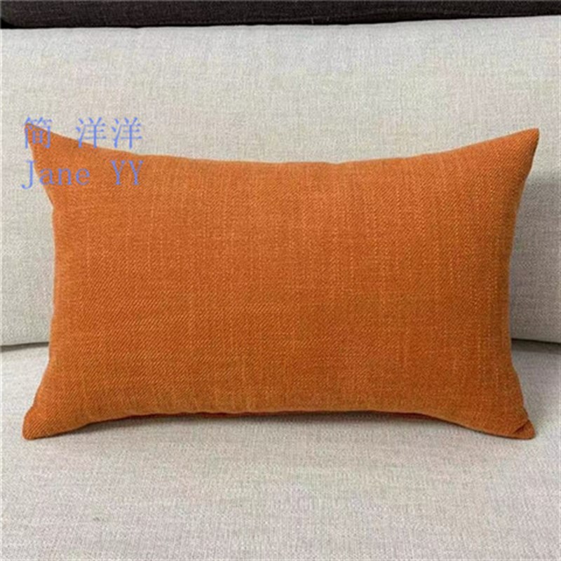 加厚亚麻纯色靠垫抱枕长方形沙发椅子护腰靠垫办公室靠背汽车靠枕