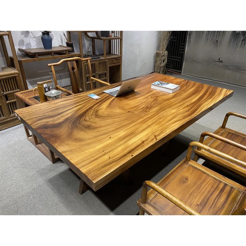 新中式办公大板桌家用画案实木整块客厅茶台自然边原木餐桌胡桃木