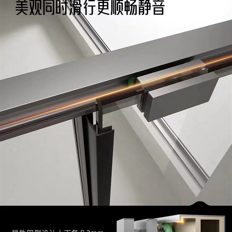 极窄缓冲一字型无下轨淋浴房干湿分离浴室移门浴屏沐浴房家用