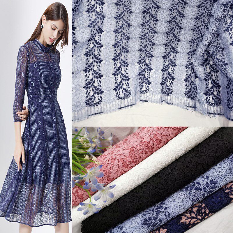 新款竖条蕾丝布料服装面料 立体镂空布料绣花面料提花蕾丝料