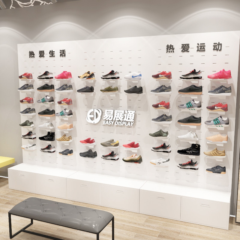 鞋店鞋架展示f架靠墙鞋子陈列架落地式带箱鞋货架鞋墙展示柜储藏
