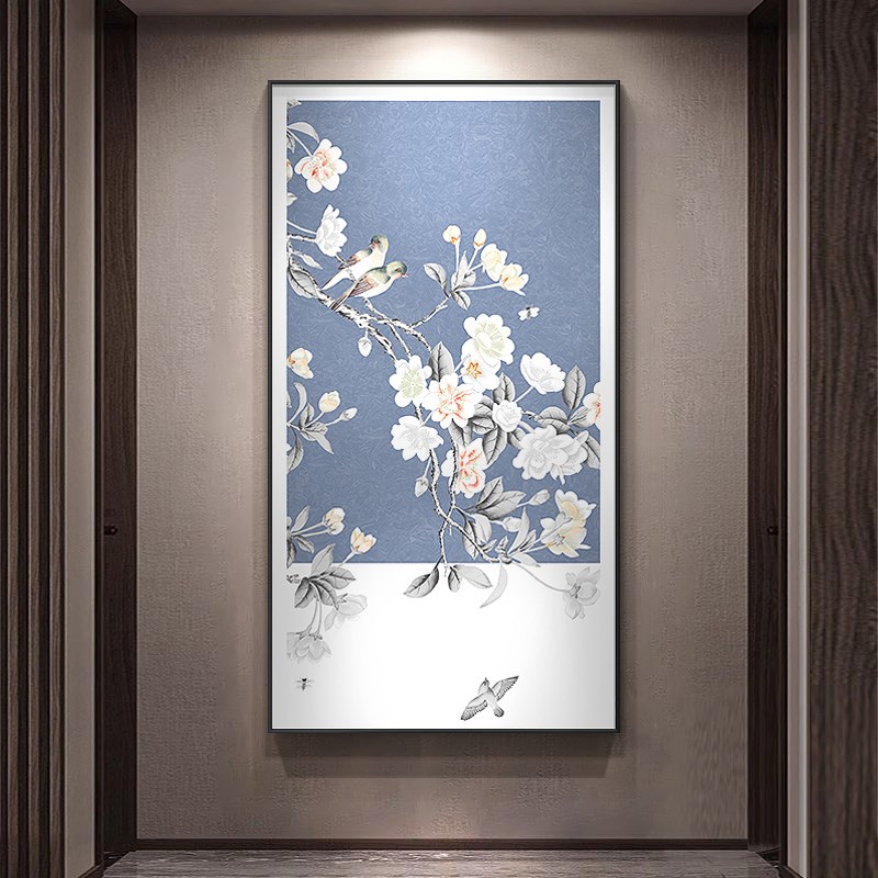 新中式花鸟入户玄关装饰画大气中国风走廊过道挂画竖版寓意好壁画