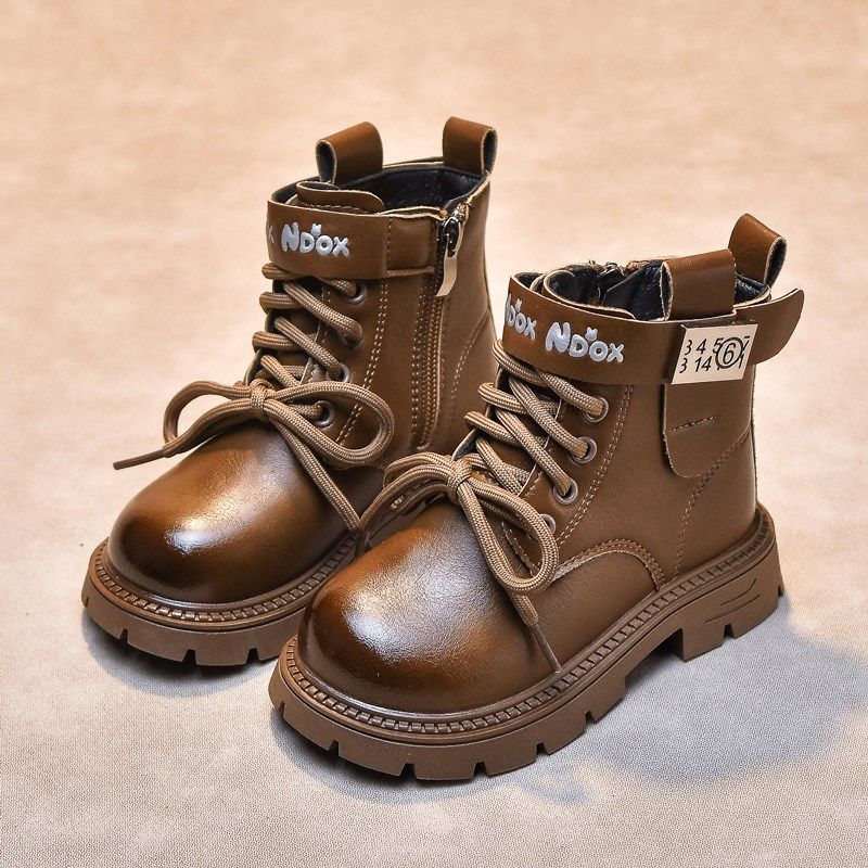 男童帅气马丁靴加绒2024新款男孩儿童靴子英伦风秋冬鞋子皮鞋短靴