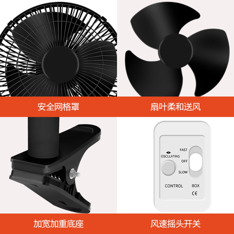 车载风扇24v大货车12v小电风扇汽车用静音摇头降温电动车制冷四轮