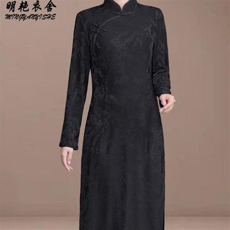 高端大气喜婆婆婚宴礼服改良旗袍连衣裙高贵秋季长袖妈妈装新中式