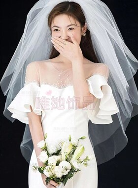头纱新娘主婚纱领证头饰旅拍影楼摄影求婚订婚结婚三层蓬蓬出门纱
