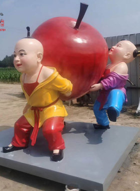 童子抬茶壶摆件仿铸铜人物像民俗C文化户外广场园林玻璃钢雕塑定