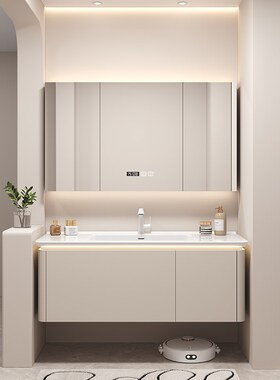 定制奶油风浴室柜陶瓷一体盆68/78CM88公分98/108厘米118CM洗漱台