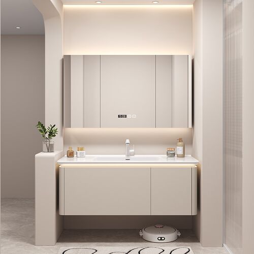 定制奶油风浴室柜陶瓷一体盆68/78CM88公分98/108厘米118CM洗漱台