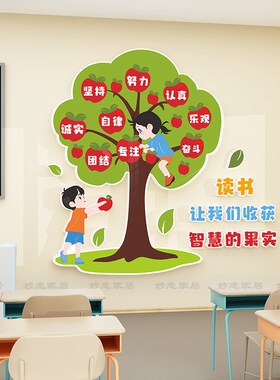 幼儿园小b学班级教室文化墙贴立体智慧树墙面装饰走廊布置阅读区