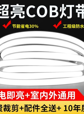 超薄led灯带220v防水超亮自粘线形灯槽家用客厅吊顶COB户外软灯条