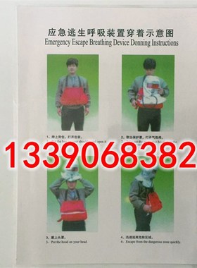 EEBD应急逃生呼吸装置穿着示意图 紧急逃生呼吸器装置穿着海报图