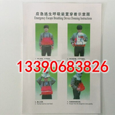 EEBD应急逃生呼吸装置穿着示意图 紧急逃生呼吸器装置穿着海报图