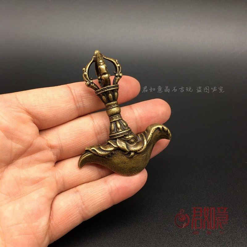 尼泊尔纯铜手工象头降魔金刚杵法器小摆件大象刀形五股件铜杵铜佛