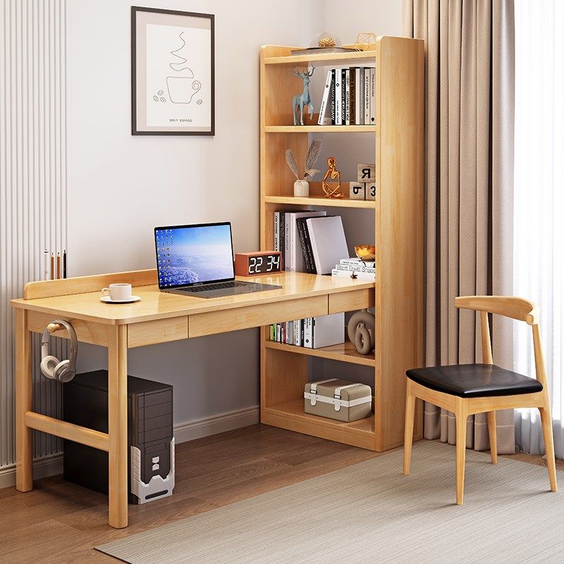 实木书桌书架组合简约现代转角电脑桌书房办公桌家用卧室写字桌椅