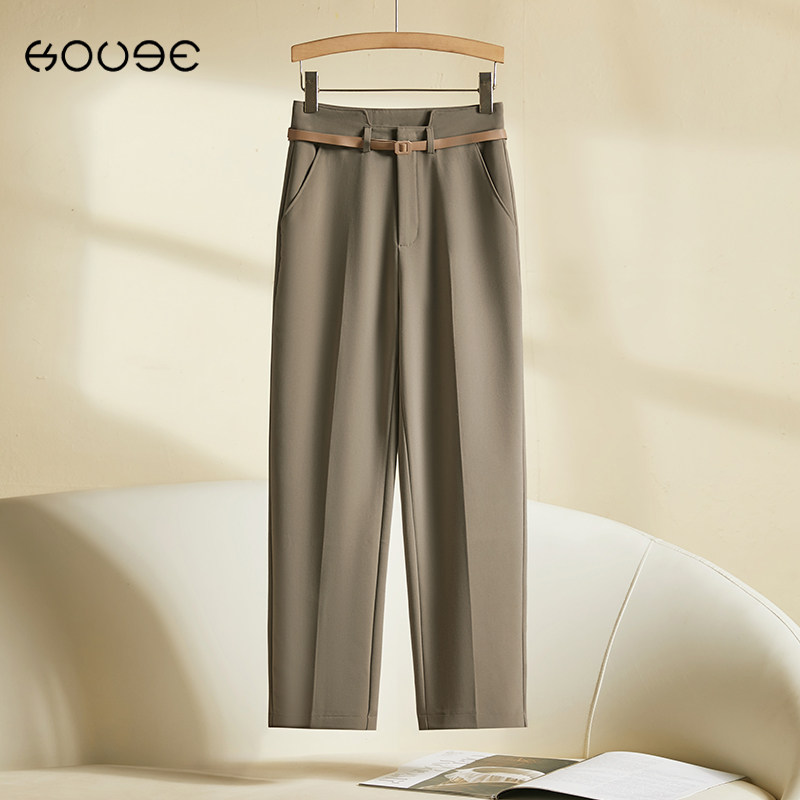 卡其色西装裤女2025新款春夏季高腰烟管裤小个子九分裤显瘦哈伦裤